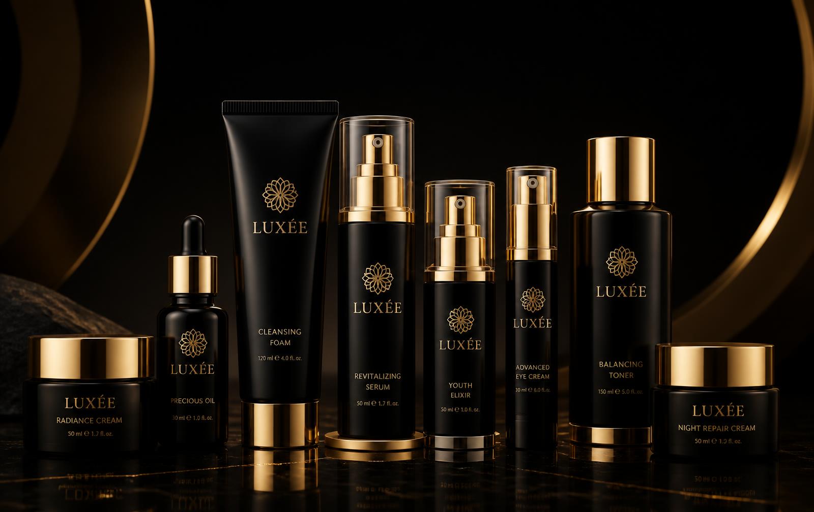 Luxury skincare packaging line-up